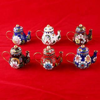 Wholesale set 6PCS Cloisonne Enamel Teapots MiNi Ornament