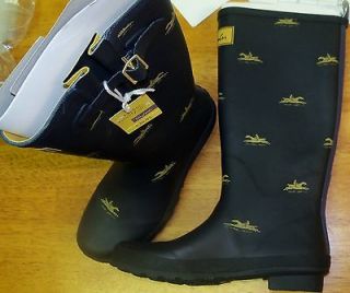 Womens Joules Navy w/Tiny Horse Pattern Tall Rubber Boots, sz 8 M 