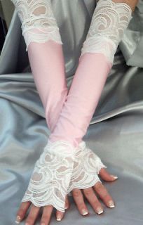   FINGERLESS GLOVES LACE CUFFS / ARM WARMERS WHITE BABY PINK MF700