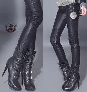   Quilted Biker Faux Leather Like Y insert Skinny Cigarette Jeans Pants
