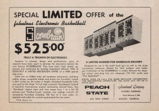 Vintage 1961 PEACH STATE Scorebrain Scoreboards Print Ad   Macon, GA