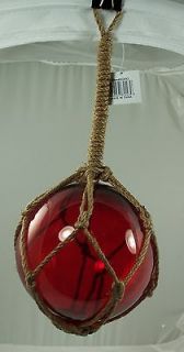 Nautical Fishing Float Glass Ball Red Rope Netting 6 Maritime Gift 