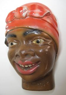 Black African Americana Rare Vintage Antique Chalkware String Holder