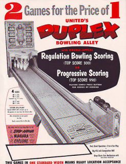 united duplex shuffle alley arcade flyer brochure 1958 returns 