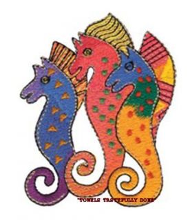 DANCING SEA HORSES   LAUREL BURCH   2 EMBROIDERED HAND TOWELS by Susan