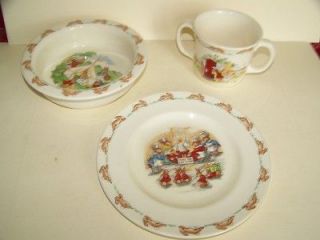   Royal Doulton Bunnykins Childrens Dishes, Dbl Handle Mug, Bowl, Plate