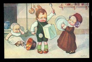 G3399 Bertiglia postcard, Children with pots and pans, 1040