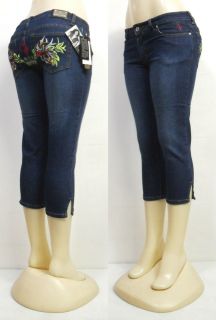 Womens BABYPHAT blue capri cropped jeans red kitty size 3 5 7 9 11 13 