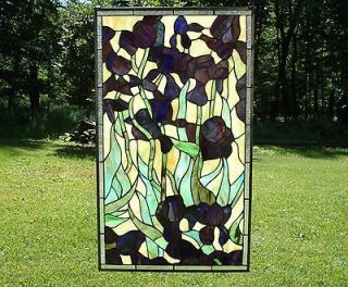  34 stunning Large stained glass window panel Iris flower SOLD AS IS
