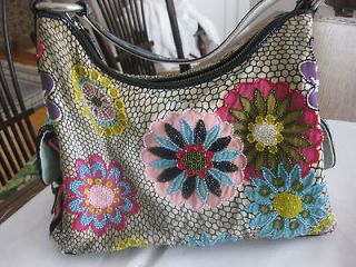 ISABELLA FIORE beaded colored flowered handbag pouch buckle pockets 