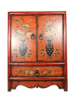 Chinese Beautiful Small Mongolian Cabinet,Flowers&Vases Painting