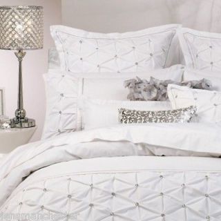 White Diamontes Sequins Solitaire KING Quilt Doona Cover Set NEW