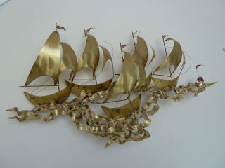 Metal Wall Sculpture 5 Sailing Ships No Title Originally Done in 1980 