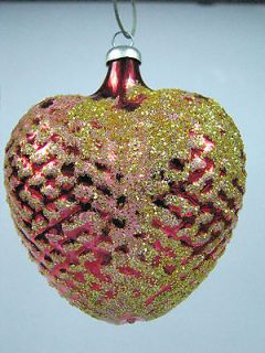 Vintage Glittered HEART Figurine Mercury Glass German Christmas 
