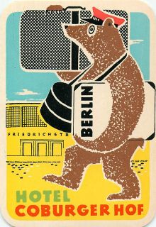 BERLIN GERMANY HOTEL COBURGER HOF BEAR BELLMAN VINTAGE ART DECO 