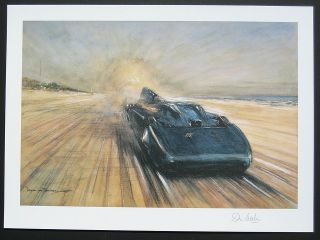 1935 Blue Bird Land Speed Record Car Print, Signed Don Wales