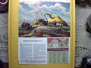 Vtg 1943 Print Ad N Y Bank Iron Wheel Tractor Grain Blower Gas Can 