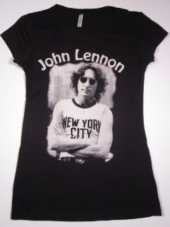 John Lennon NYC T shirt Womens Juniors Tee SzLg Blk New