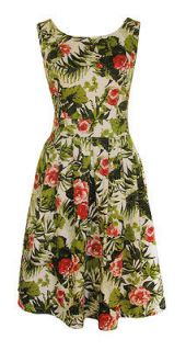 Green Fern Print Cotton 50s Style Day Dress Jess Size 8 New
