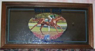   Rolling Rock Horse Racing Scene Beer Mirror Wood Frame Latrobe Brewing