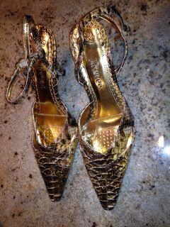 Renee Andera Camel Snake Print Gold Heels Perfect for the holidays 