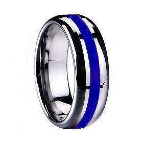 Tungsten Carbide Ring 8MM Men Stunning Blue Inlay Wedding Ring Band 