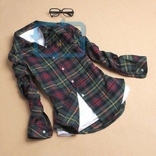 Women Button Down Casual Lapel Shirt Plaids & Checks Flannel Shirts 