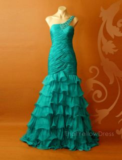 TEAL RUFFLES One Shoulder Pageant Homecoming Long Formal Dress 10