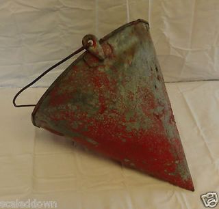 Antique Railroad Cone Shaped Red Metal Firefighter Fire Bucket   Rail 