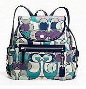 Authentic NEW $298 COACH Backpack Blue Signature Nylon KRYRA Scarf 
