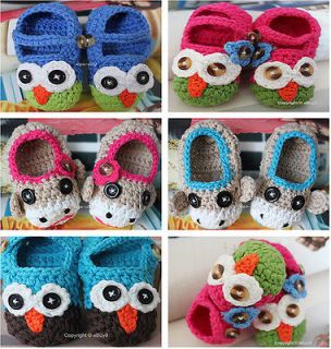 Handmade Owl/Monkey Crocheted Baby Shoes for baby booties soft 6 9 Mts 