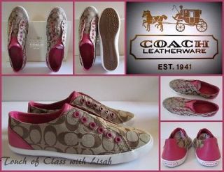 Coach LUCEY KHAKI/DARK PINK  NO LACE Sneakers Sizes 7.5,8,8.5