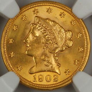 1902 Liberty $2.50 Quarter Eagle Gold Coin, NGC UNC Details (Obverse 