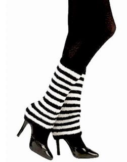 White,Black Stripe Fuzzy Dance Leg, Arm Warmers Costume Accessory