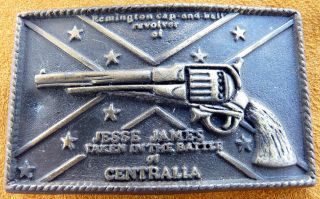 Vintage Remington Cap & Ball Revolver Jessie James Outlaw Belt Buckle
