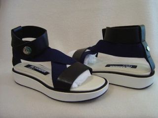 NEW Jil Sander Navy Blue CrissCross Ankle Strap Sandals NIB $265