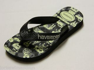 Havaianas Kids Size 13 Glow In The Dark Skeleton Sandals Black NWT