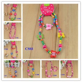 Wholesale 10 sets children Jewelry Mixed Design Wood Beads Necklace 
