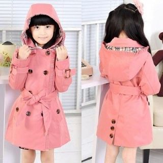 Kids Girls High Quality Double Breasted Hooded Jacket Outwear 
