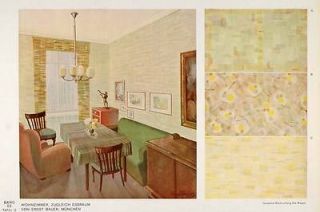 1932 Art Deco Living Room Sofa Table Wallpaper Print   ORIGINAL
