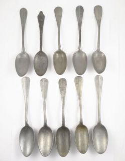 handsome group 10 antique 19c pewter spoons 8 time left