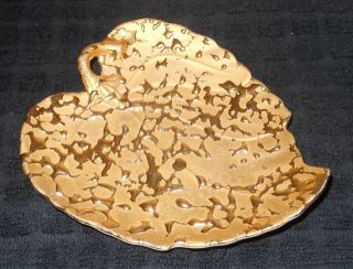 WEEPING BRIGHT GOLD Leaf Shaped Tray hand Painted 22k gold 5 x 4 