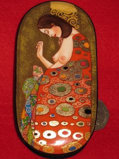 Russian small trinket LACQUER Box Klimt hand painted HOPE II Expecting 