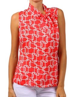 George by Mark Eisen Coral Chain Link Tie Neck Blouse S/M/L Top 