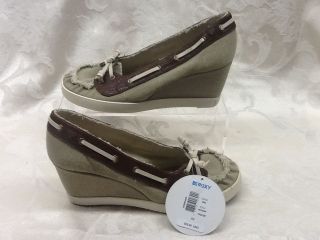 Roxy OVERBOARD BROWN Textile Wedge Boat Shoes WOMENS Shoes size 9.5 