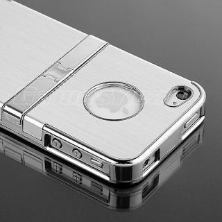 Luxury Silver Steel Aluminum Hard Case Chrome Stand Cover for iPhone 4 