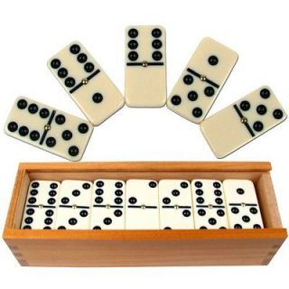NEW Premium Set of 28 Double Six Dominoes with Wood Case Brown