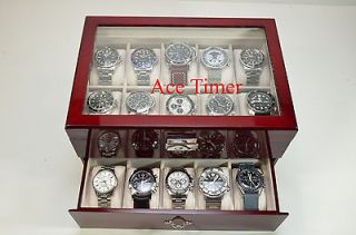 20 watch Glass Top Rosewood Finish Display & Storage Case Box + Gift