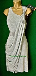 new karen millen grey jersey drape dress belt 10 16