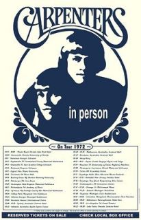 The Carpenters 1972 box office concert POSTER Karen WORLD TOUR dates